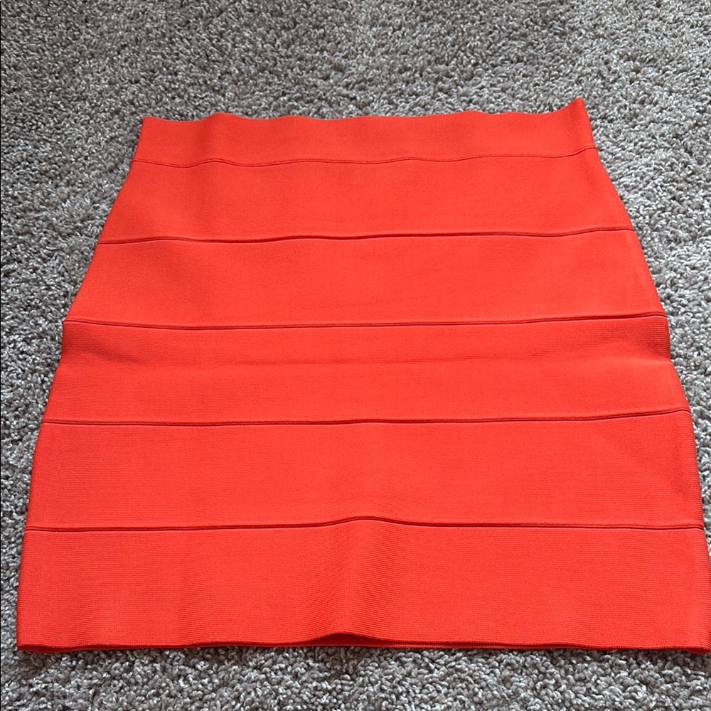 BCBGMaxAzria Red Ribbed Mini Pencil Skirt
